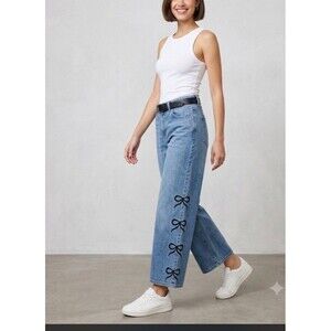 Aeropostale Aero Baggy Wide Leg Cropped Jeans Women XL Blue Bow Coquette 90s Y2K